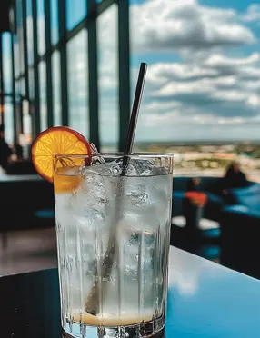 a drink viewing the outside
